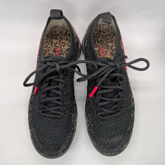 Nike Vapormax Flyknit 2 Cheetah Women’s Size 6.5 Black Red Lace Up Sneakers Shoe - Picture 7 of 11